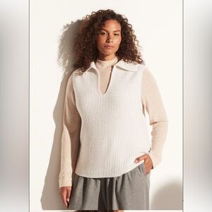 Vince Collared V-Neck V neck Wool‎ & Cashmere Sweater Vest Cream XXL 2XL NWT New